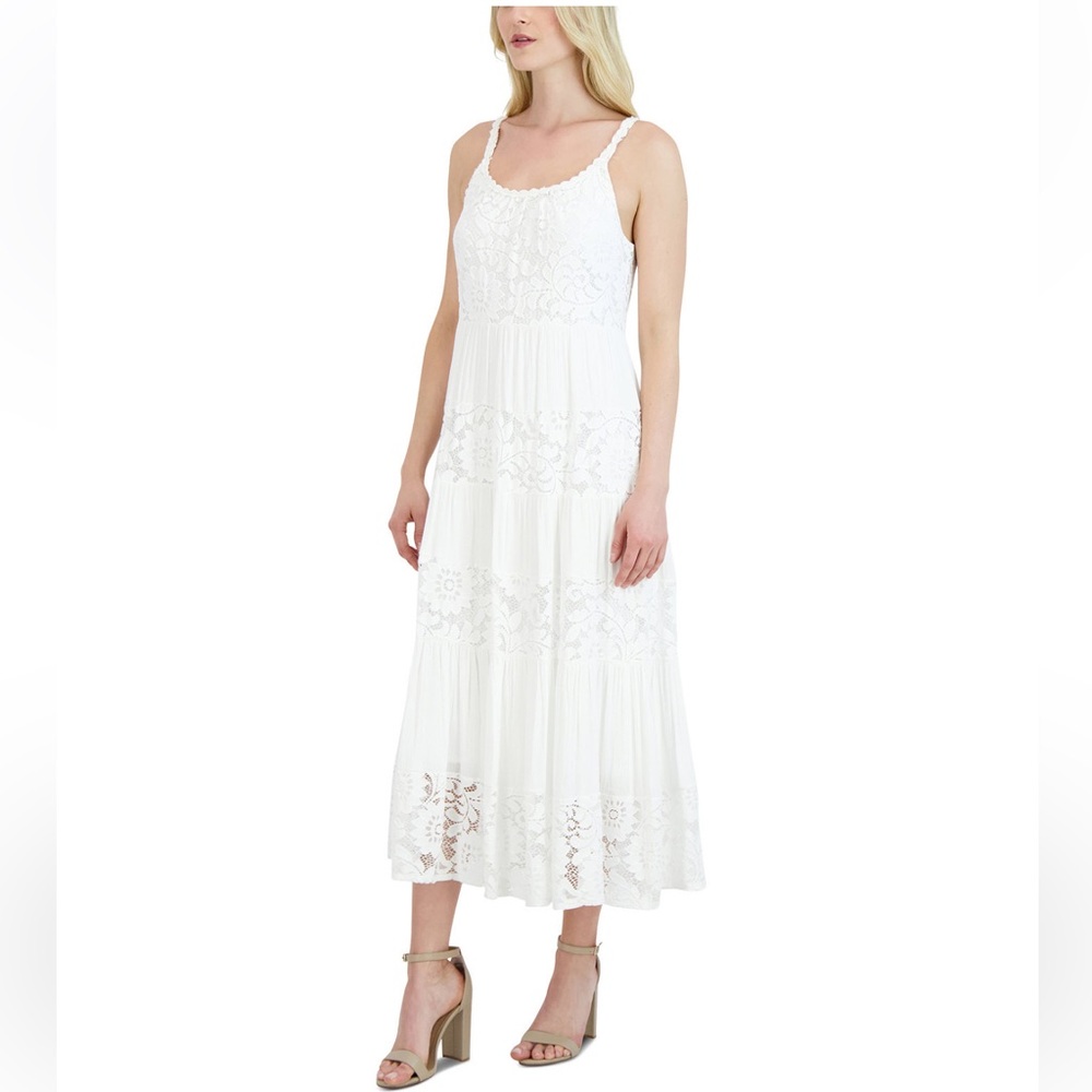 Robbie Bee Women's Scoop-Neck Sleeveless Midi Dress, White, Petite Small, NWT